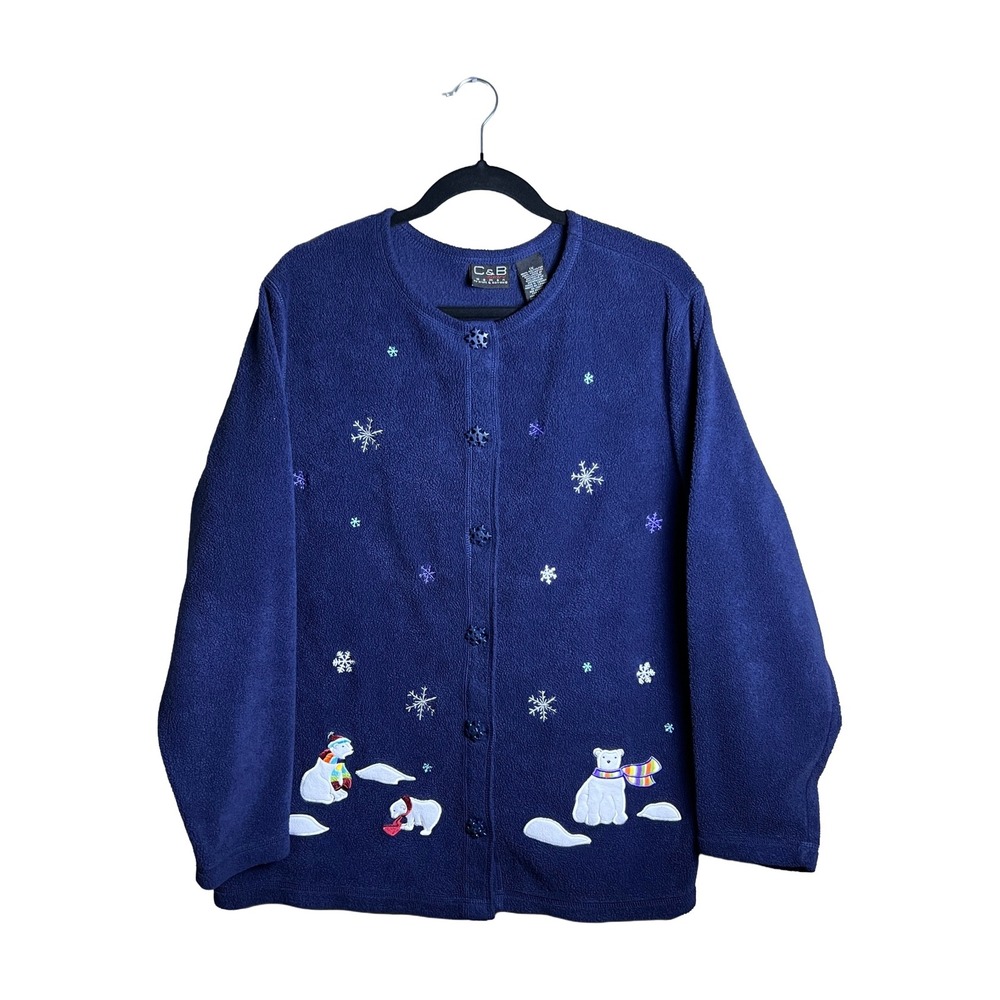 C&B Sport Croft & Barrow Polar Bear Fleece Jacket Y2K Women's 1X Snowflake‎